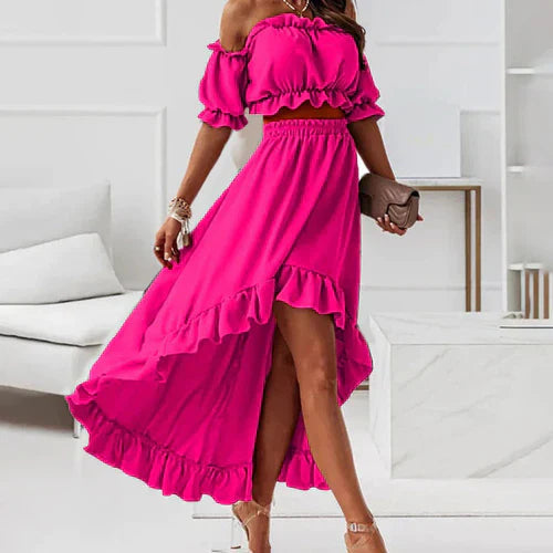 Sanaya - Elegant ruffled off-shoulder skirt and top set