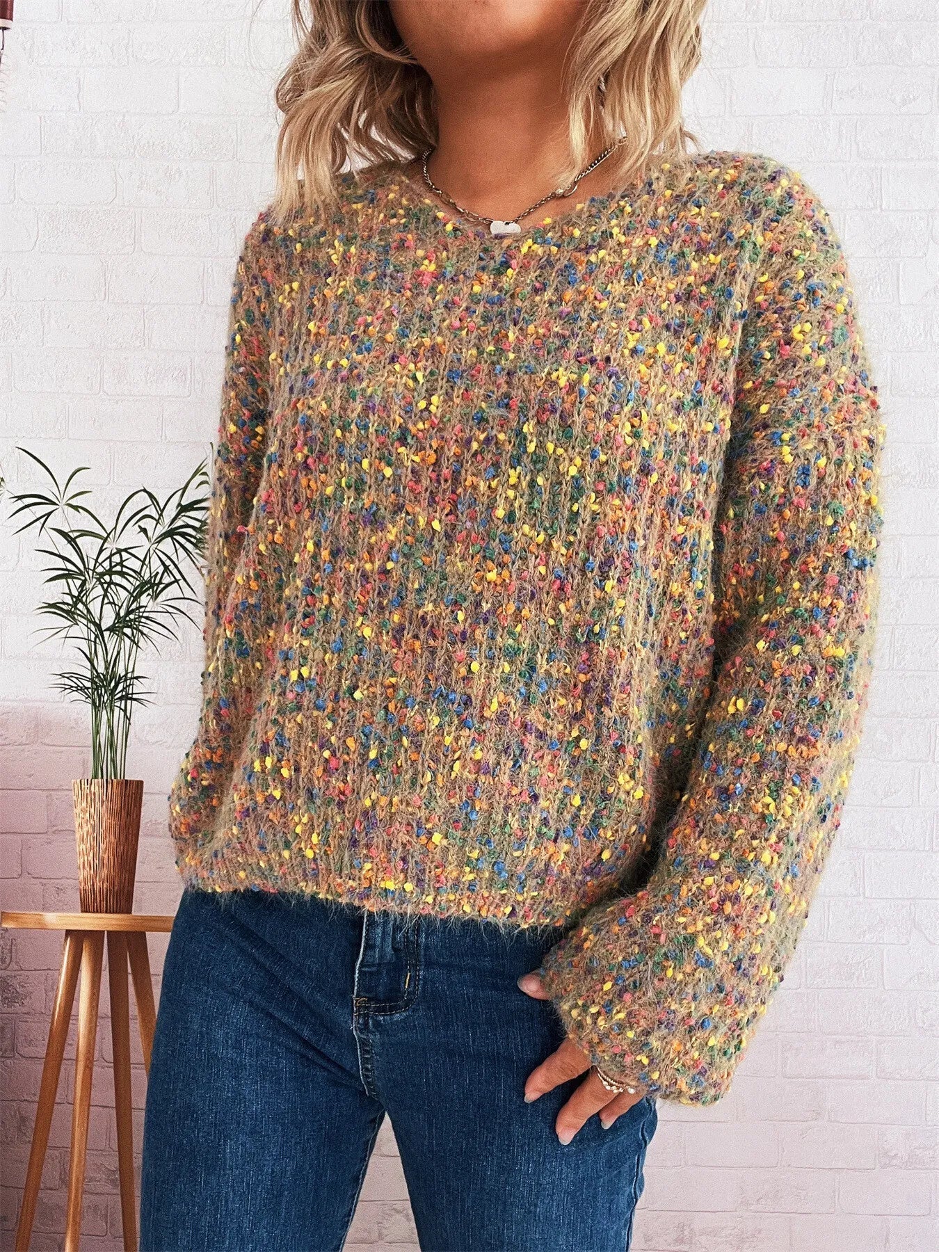 Karina - Comfortable Long-Sleeve Colourful Knit Jumper