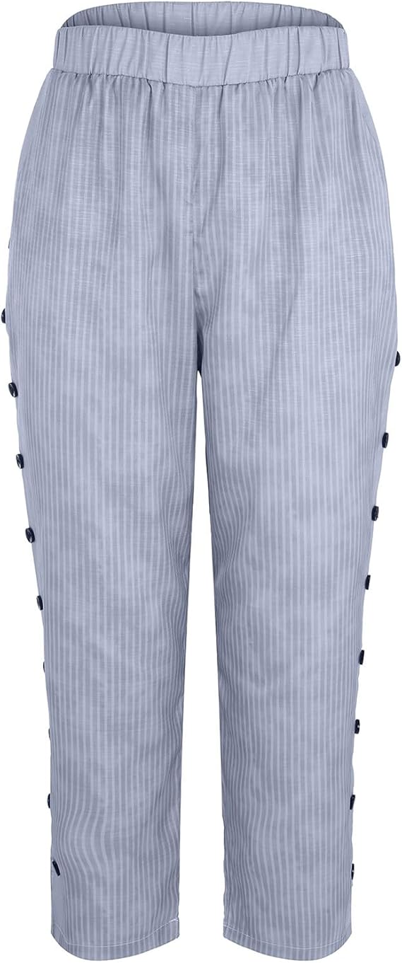 Women's Summer Pants | Cropped, Button Detail