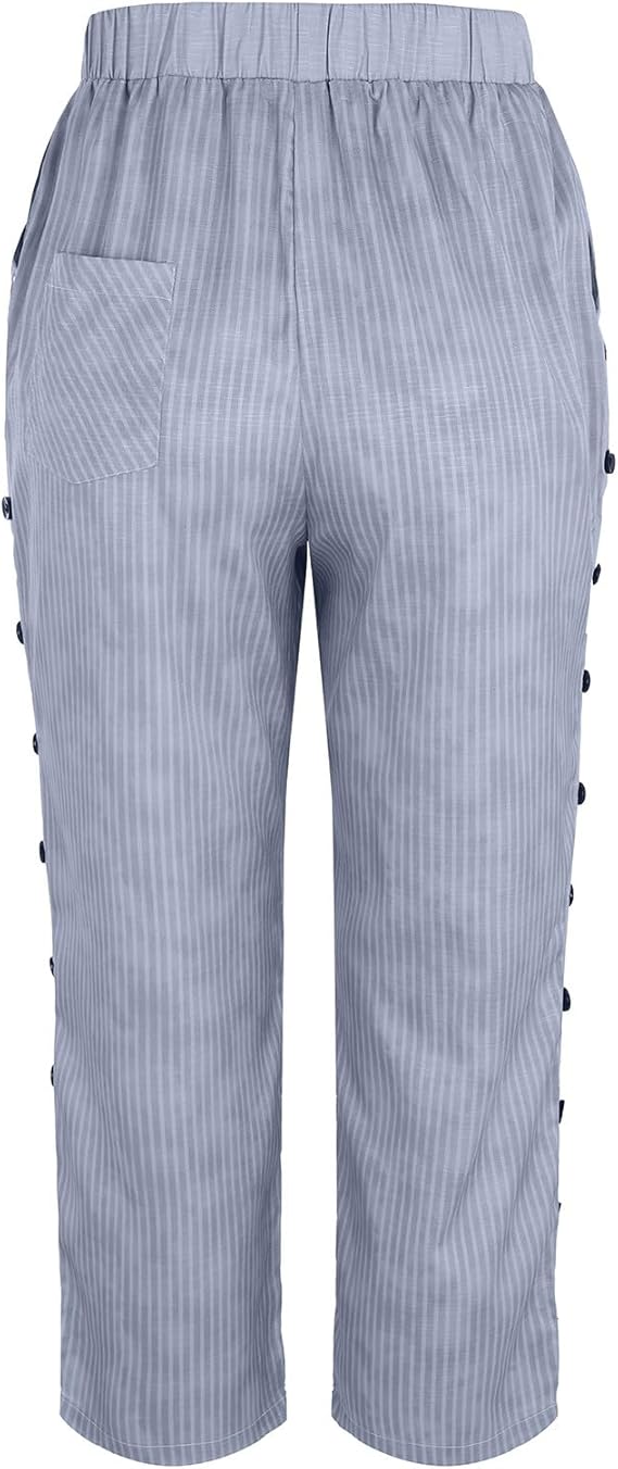 Women's Summer Pants | Cropped, Button Detail