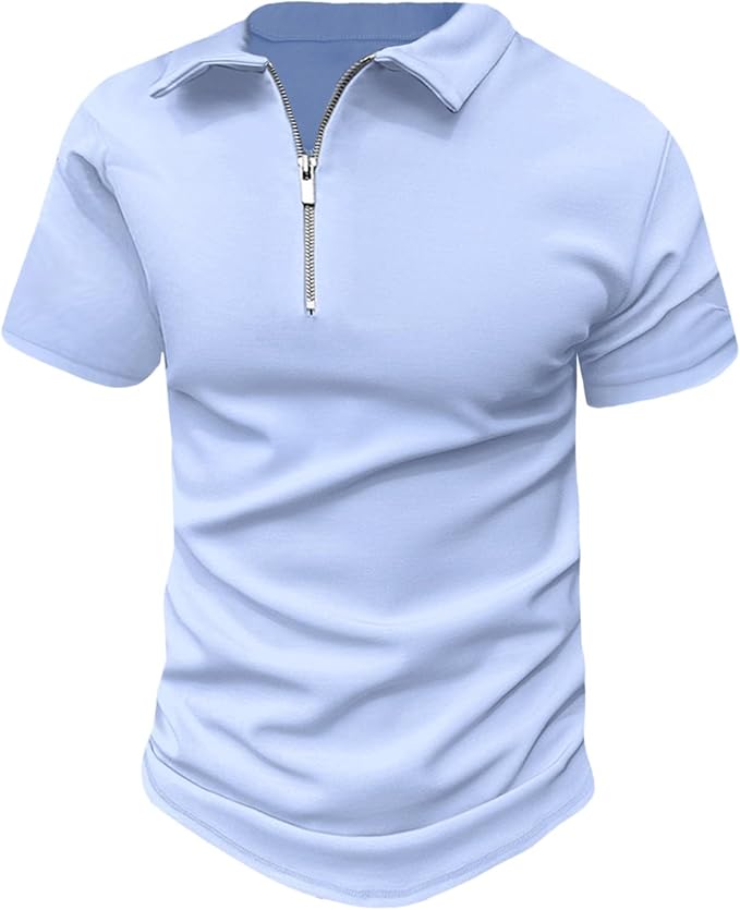 Men's Slim Fit Polo Shirt | Zipper Neck, Short Sleeve