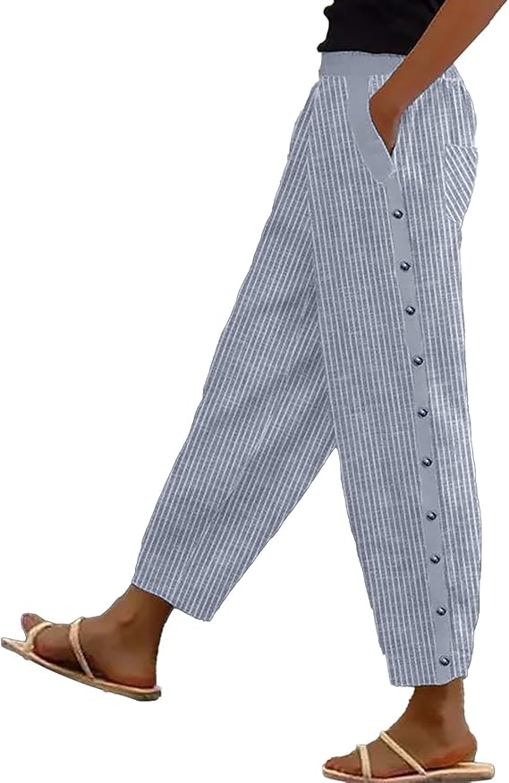 Women's Summer Pants | Cropped, Button Detail