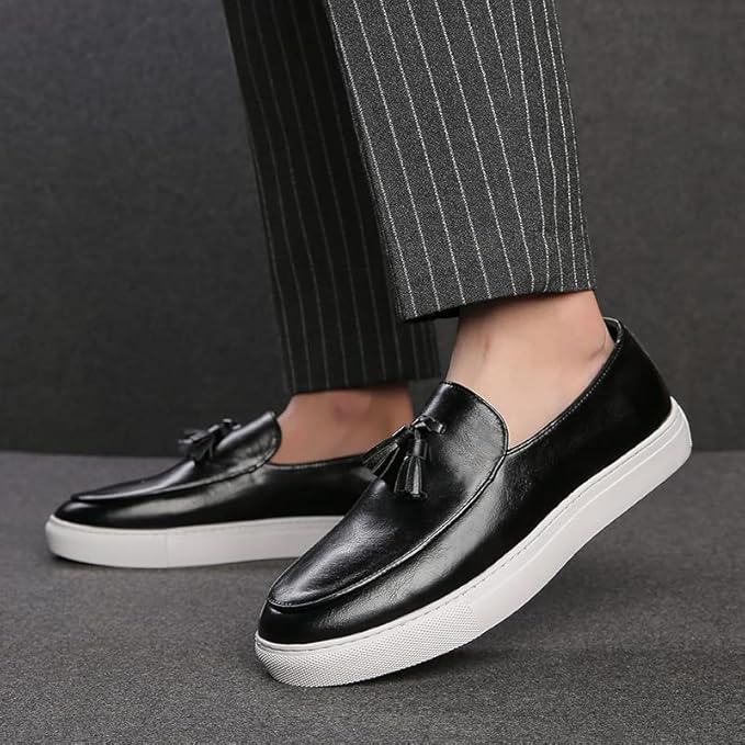 Men’s Slip On Casual Loafers Sneakers | Leather, Tassel Detail