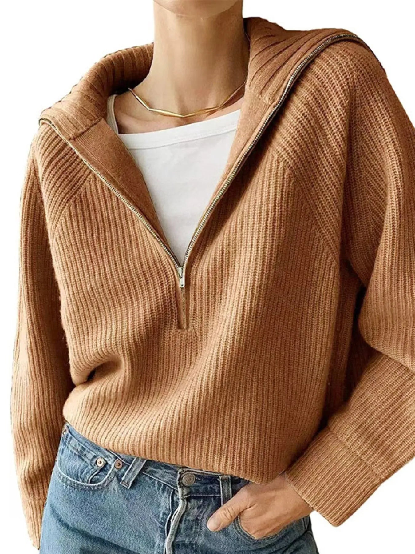 Edessa - Casual loose knit half-zip jumper with long sleeves
