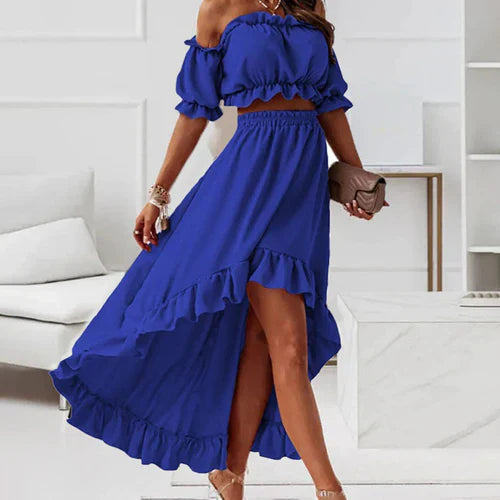 Sanaya - Elegant ruffled off-shoulder skirt and top set