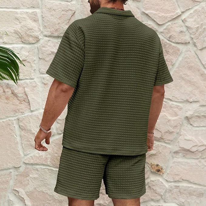 Men's Summer Two Piece Set | Textured, Shirt & Shorts