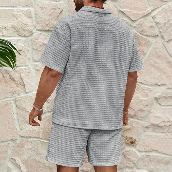 Men's Summer Two Piece Set | Textured, Shirt & Shorts