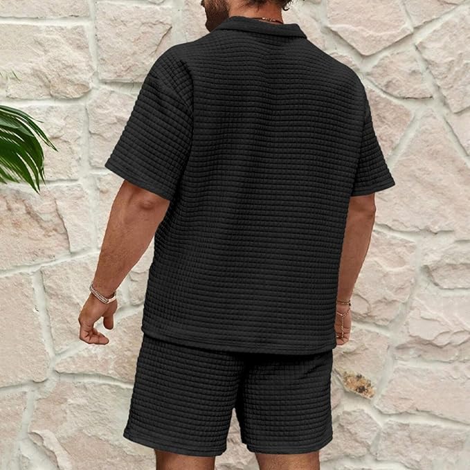 Men's Summer Two Piece Set | Textured, Shirt & Shorts