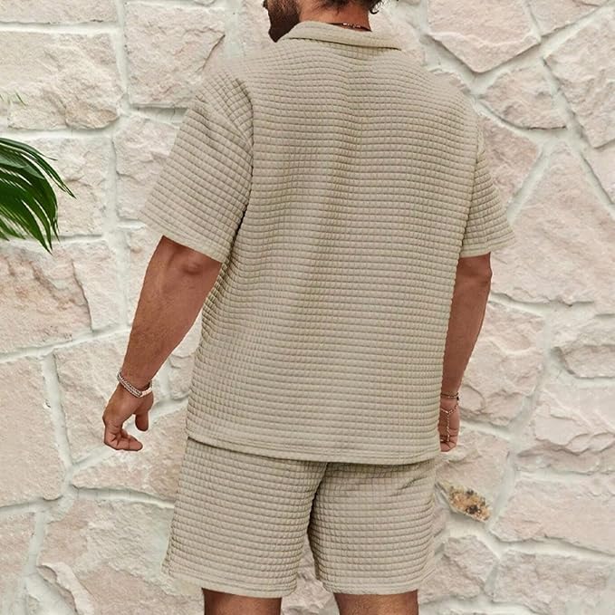 Men's Summer Two Piece Set | Textured, Shirt & Shorts