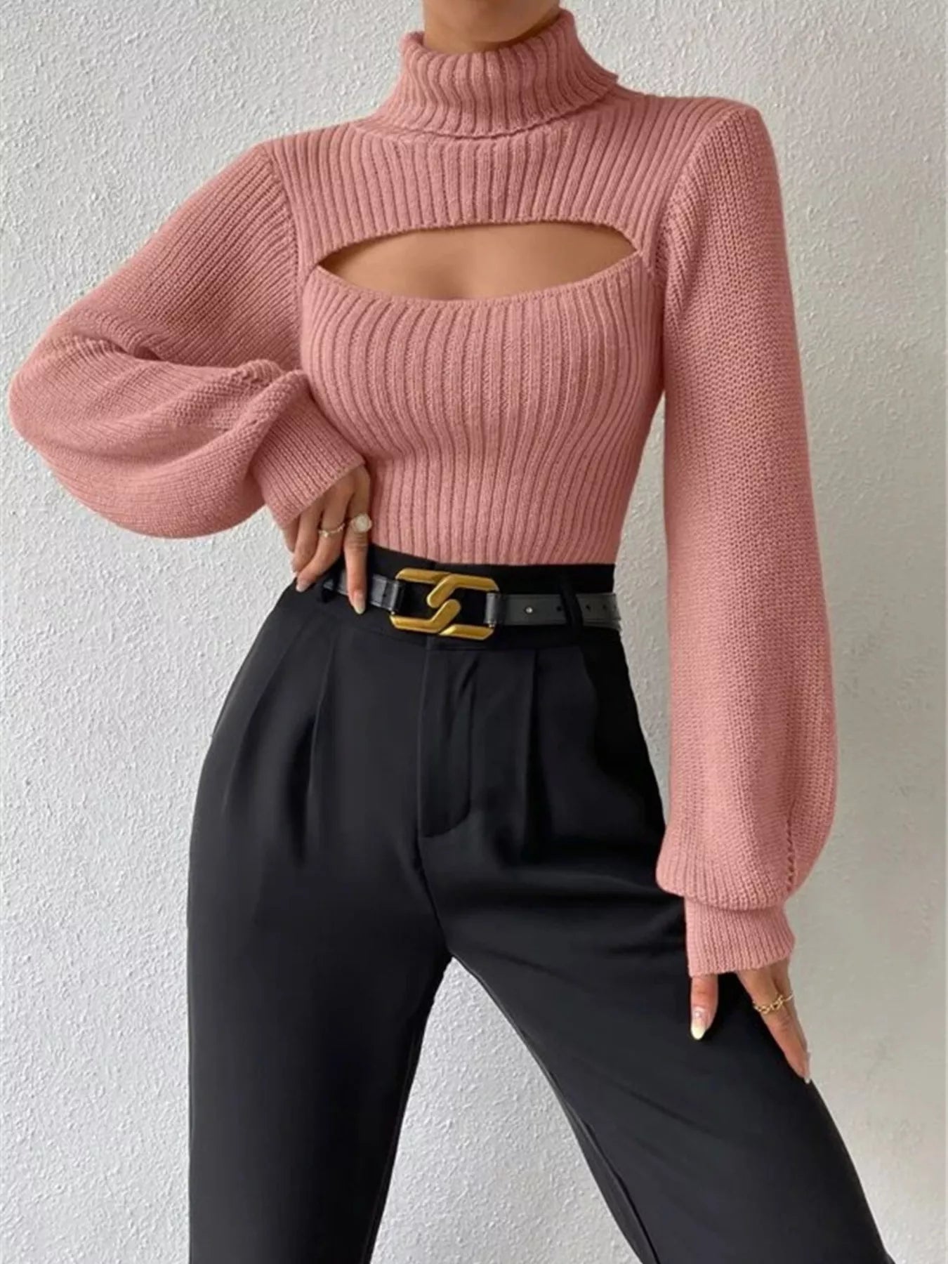 Mathilda - Comfortable High-Neck Sweater with Front Slit