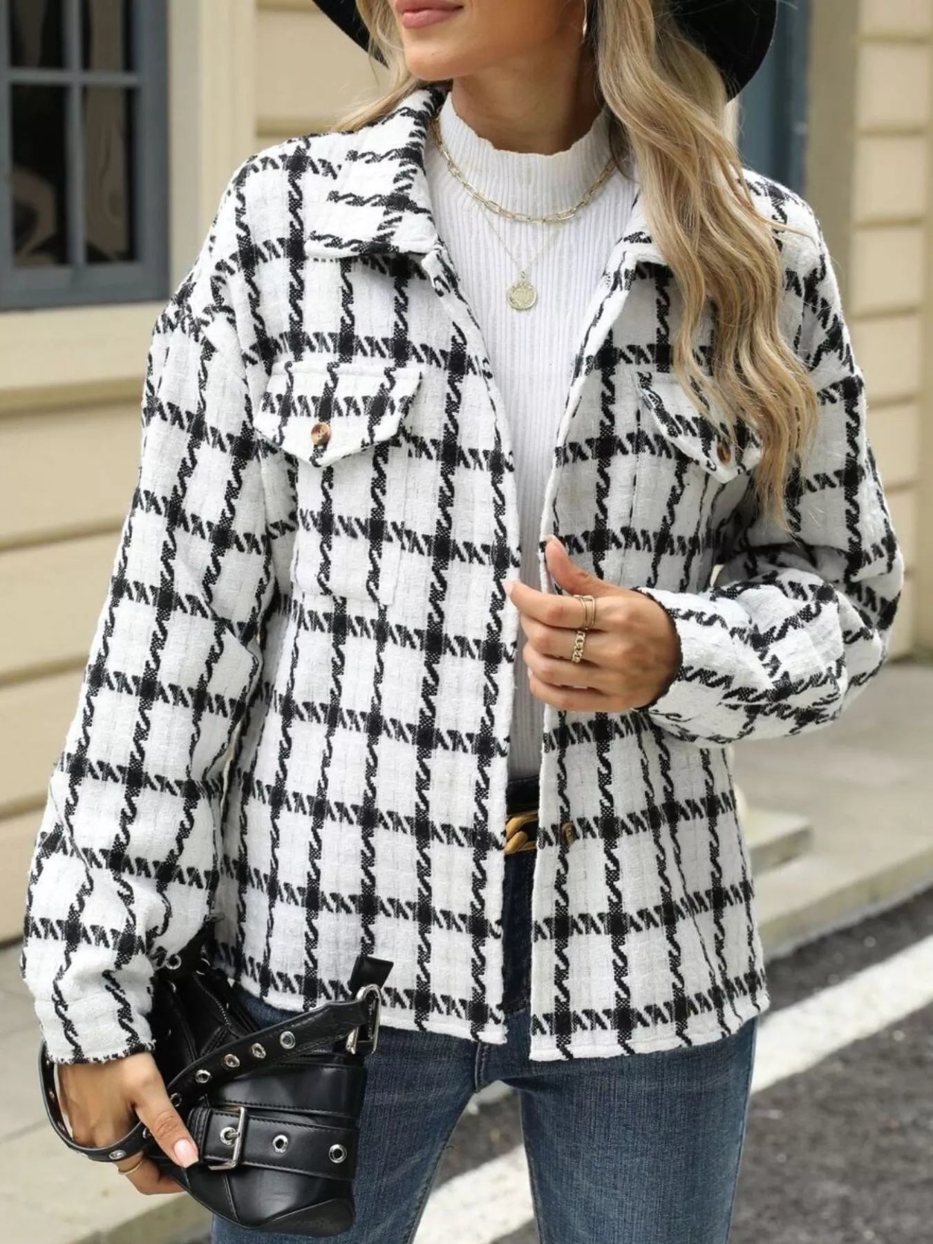 Cartina - Elegant Checkered Button-Up Warm Jacket