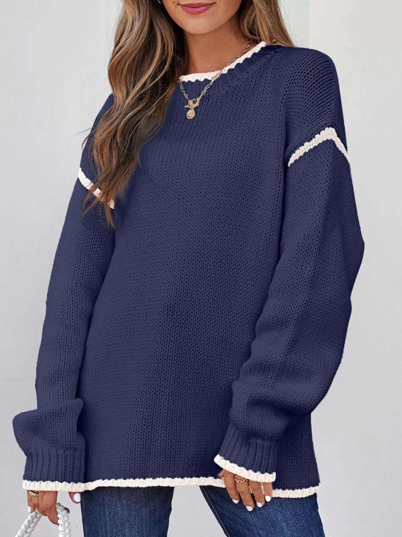 Cailin - Casual Long-Sleeve Jumper with Contrast Trim
