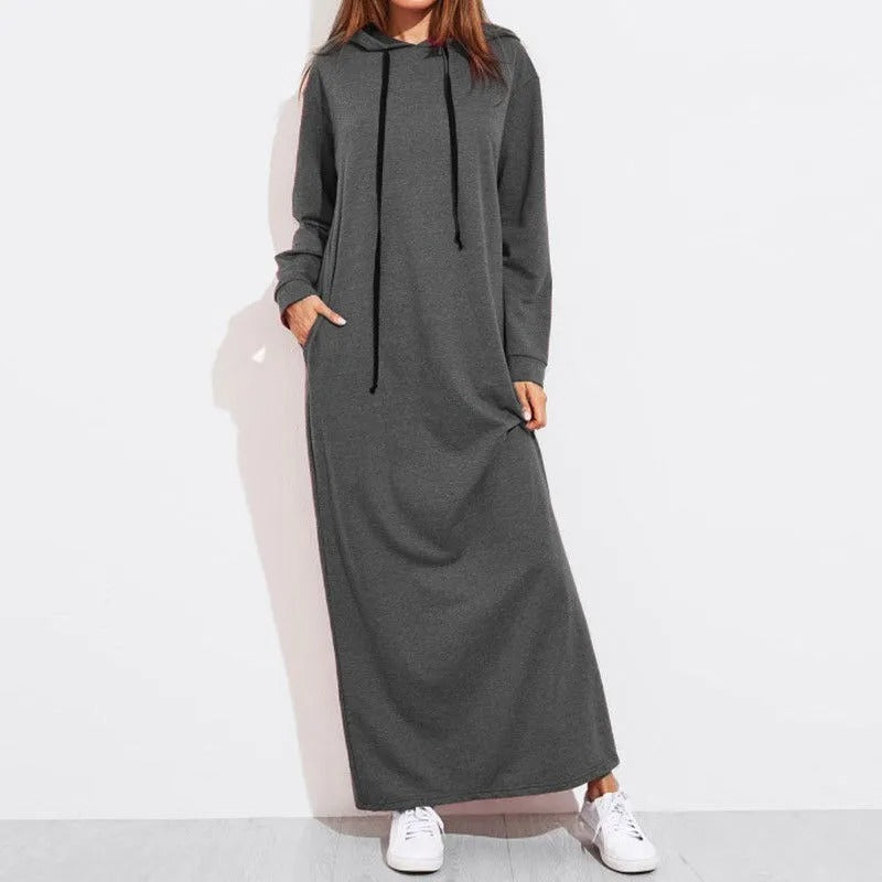Zoey - Casual maxi dress with long sleeves and hood
