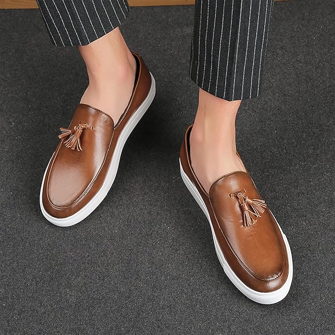 Men’s Slip On Casual Loafers Sneakers | Leather, Tassel Detail