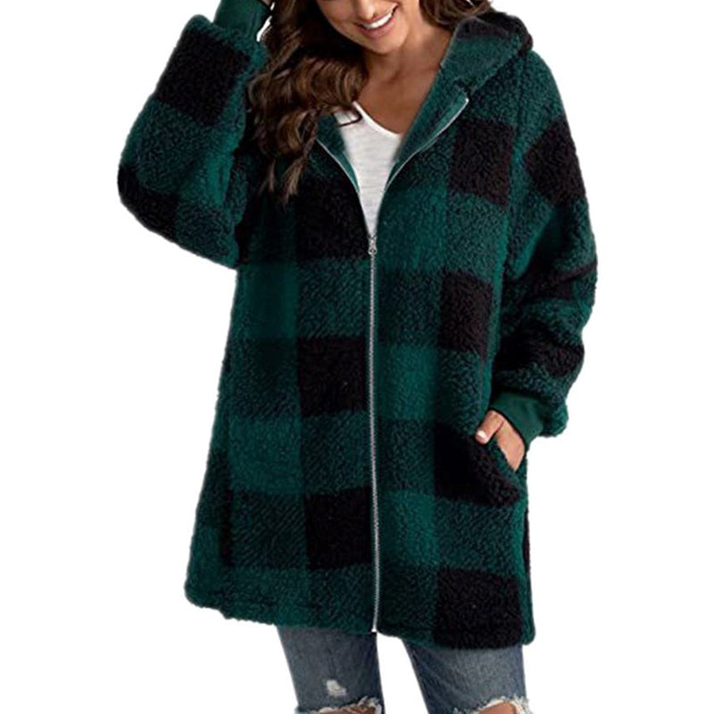Women's Oversized Checked Jacket | Stylish, Warm, Versatile Hooded Design