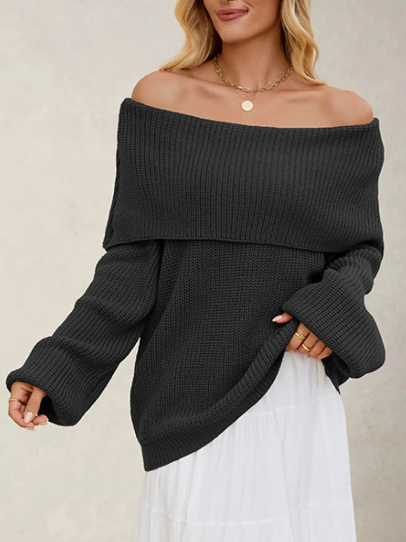 Xelaria - Elegant oversized long-sleeve jumper with collar