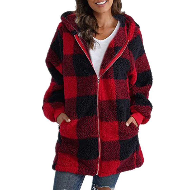 Women's Oversized Checked Jacket | Stylish, Warm, Versatile Hooded Design