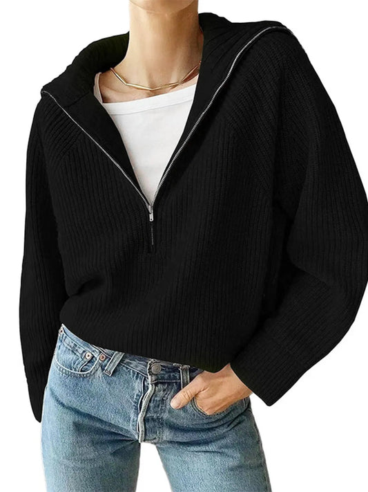 Edessa - Casual loose knit half-zip jumper with long sleeves