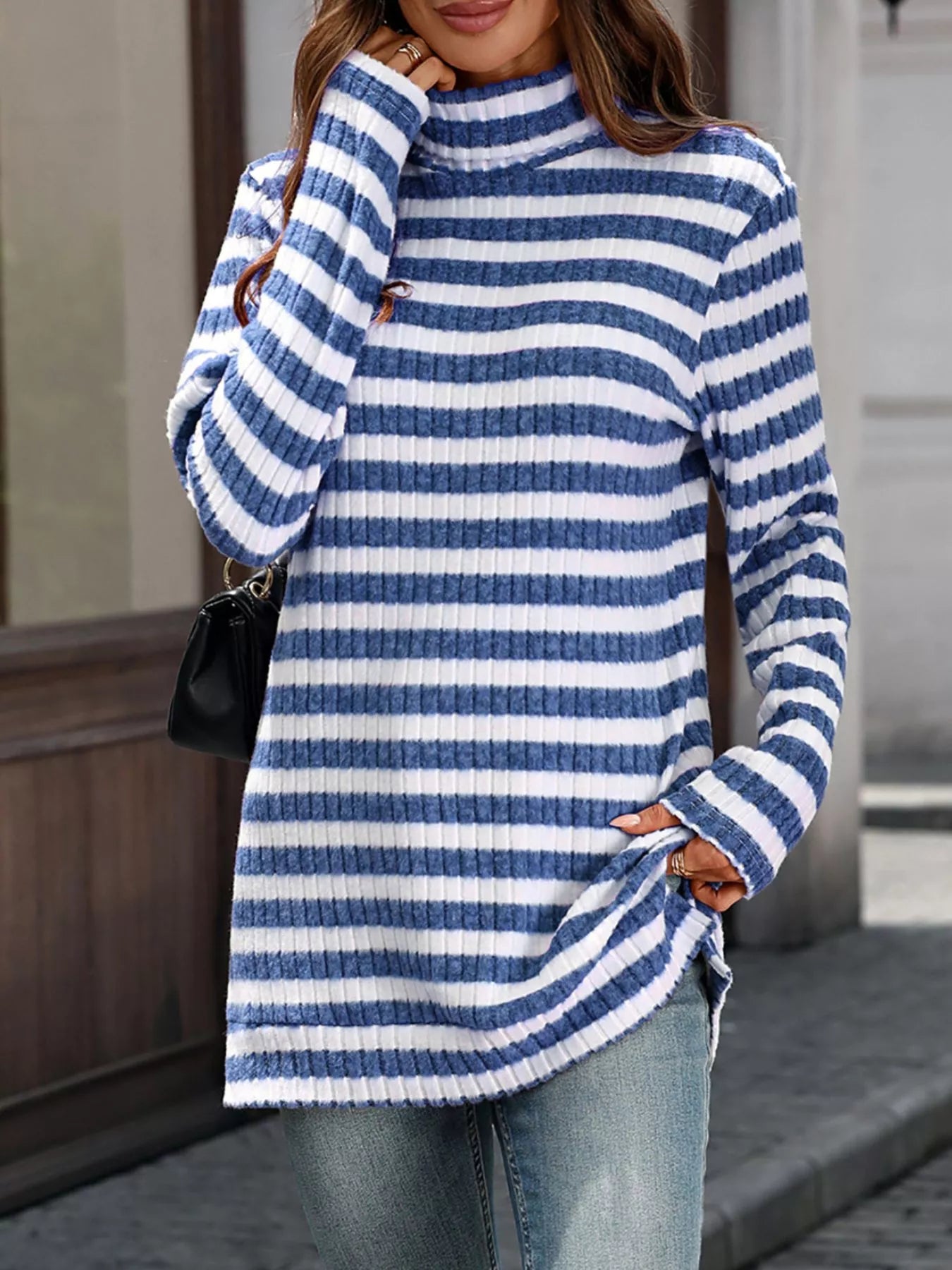 Carmelina - Elegant Long-Sleeve Striped Turtleneck Jumper