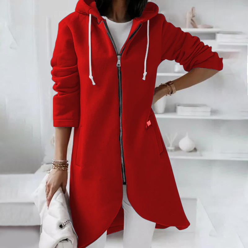 Darlene - Elegant long hooded zip-up jacket