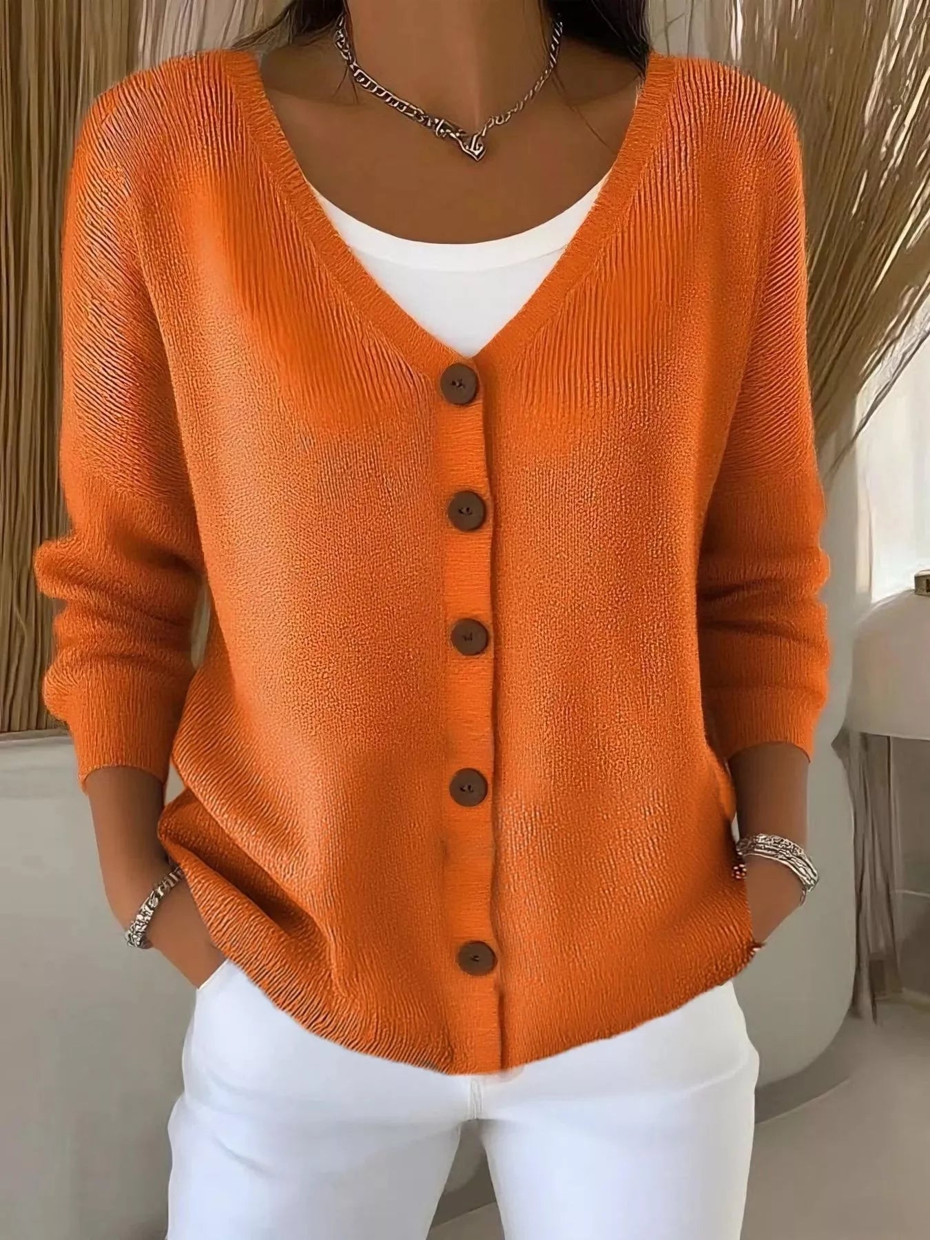 Adara - Elegant Button-Front V-Neck Cardigan