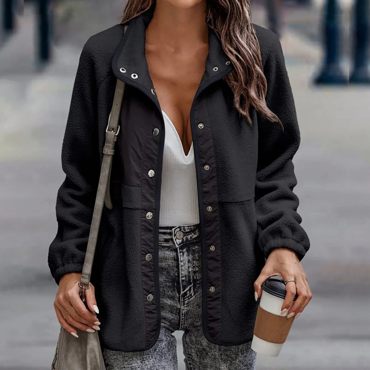 Nanette - Casual Buttoned Fleece-Lined Coat