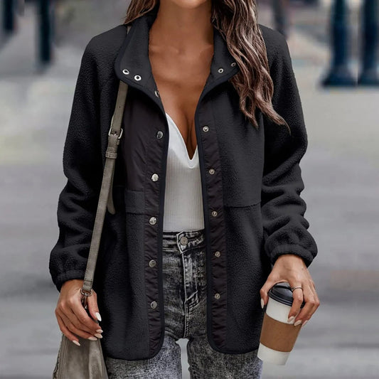 Nanette - Casual Buttoned Fleece-Lined Coat