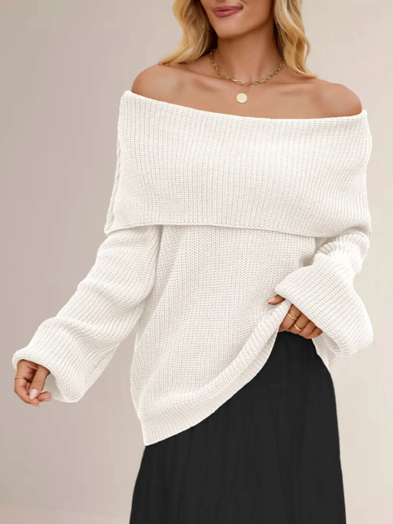 Xelaria - Elegant oversized long-sleeve jumper with collar