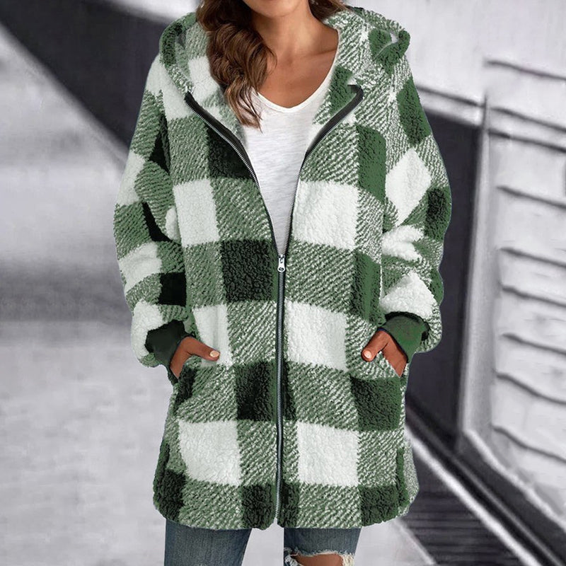 Women's Oversized Checked Jacket | Stylish, Warm, Versatile Hooded Design