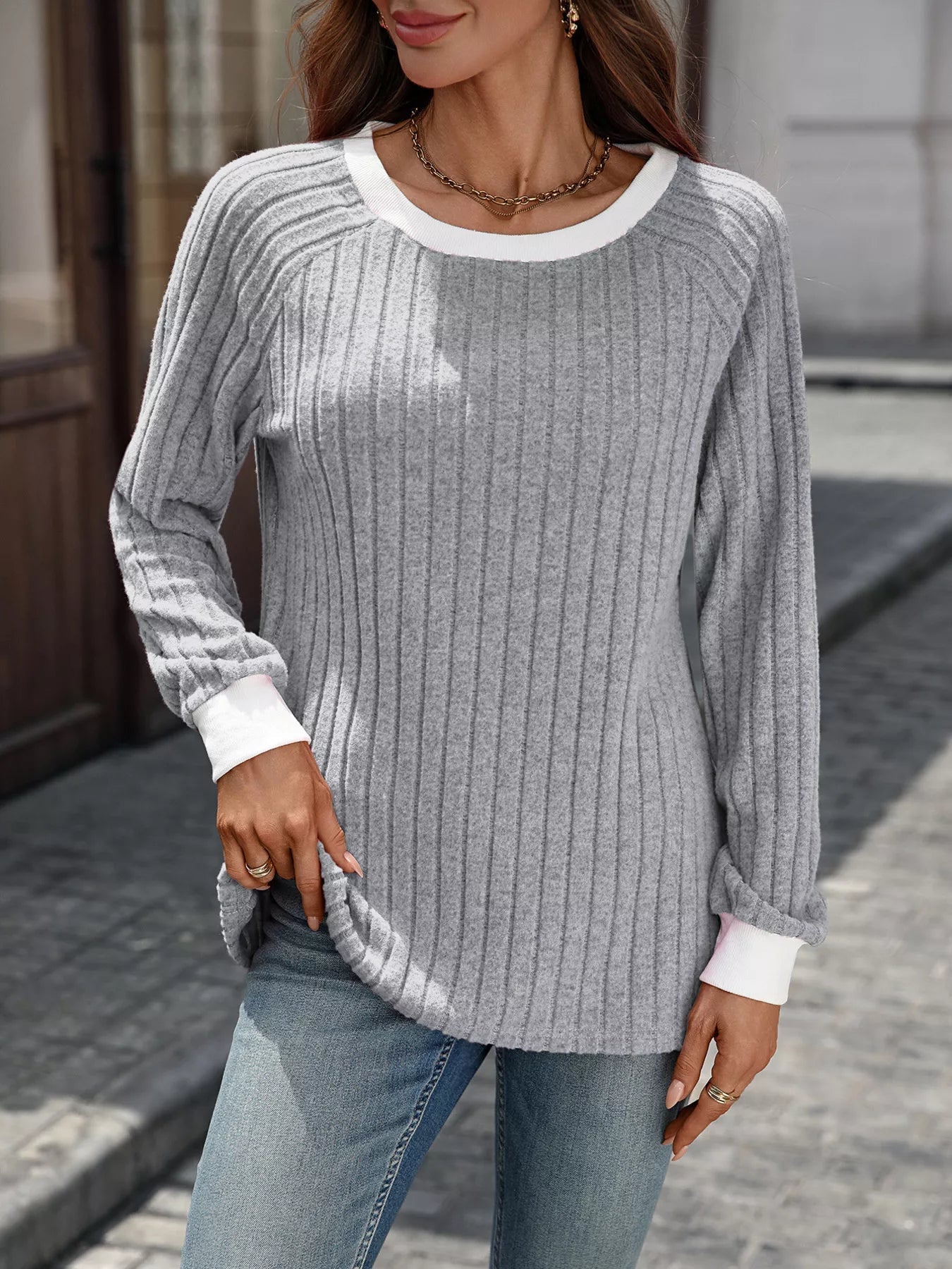 Alyanna - Casual Ribbed Knit Crewneck Jumper