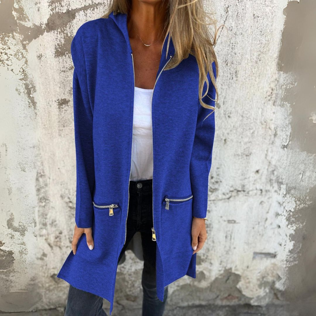 Adelle - Long warm hooded zip coat