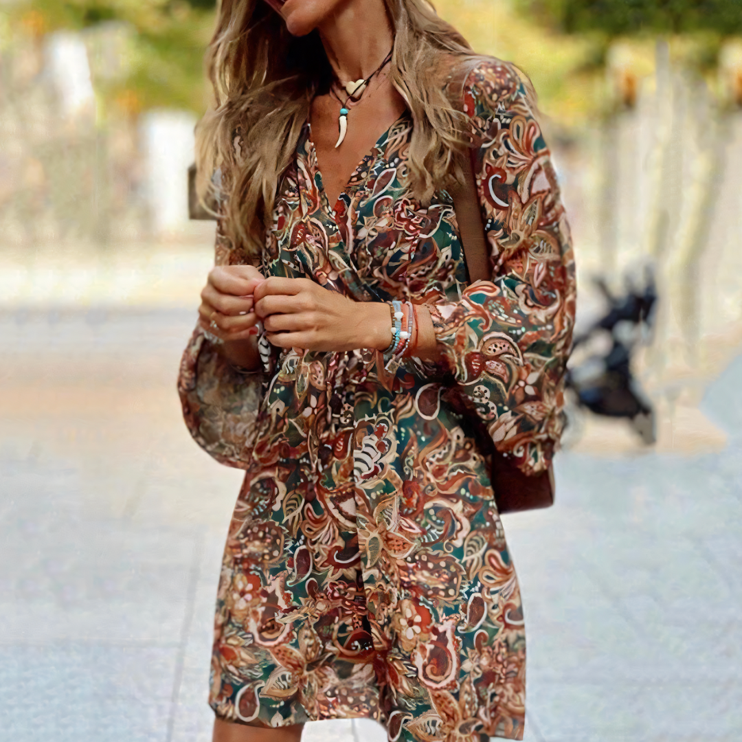 Rhianne - Elegant floral mini dress with deep V-neckline