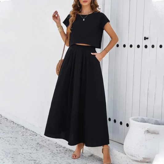 Vyra - Elegant crop shirt and long skirt set
