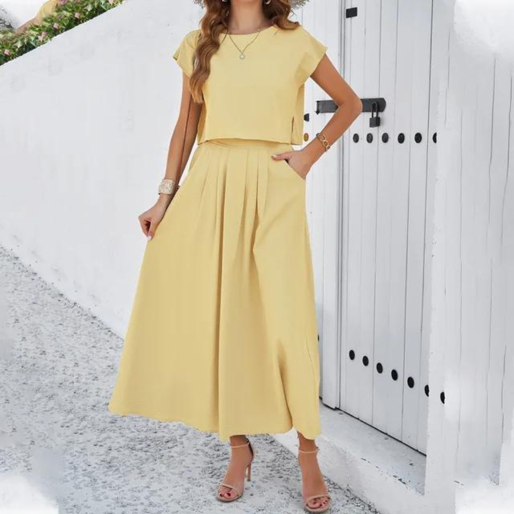 Vyra - Elegant crop shirt and long skirt set