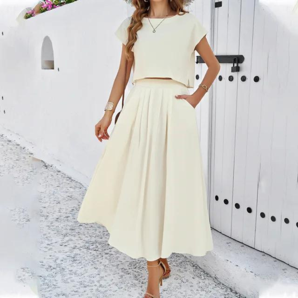 Vyra - Elegant crop shirt and long skirt set