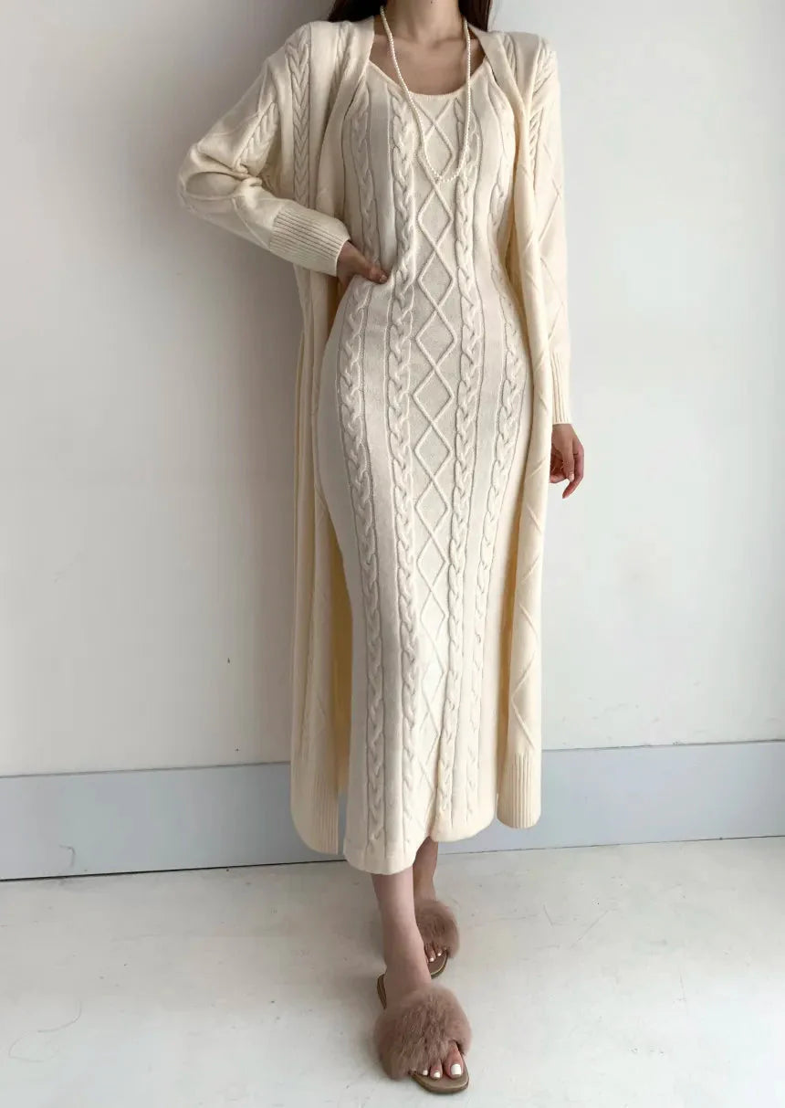 Zandra - Elegant long knitted dress and cardigan set