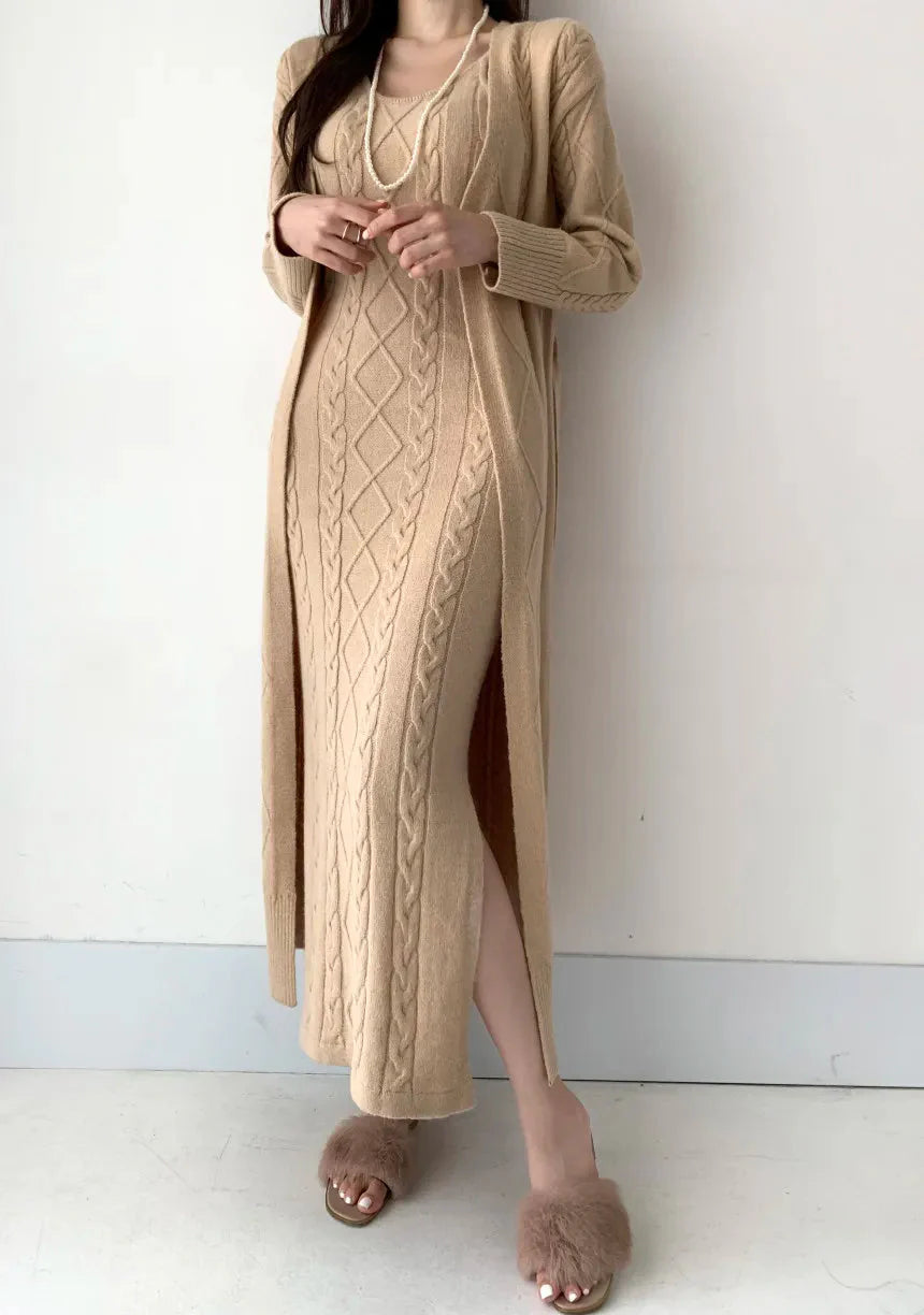 Zandra - Elegant long knitted dress and cardigan set