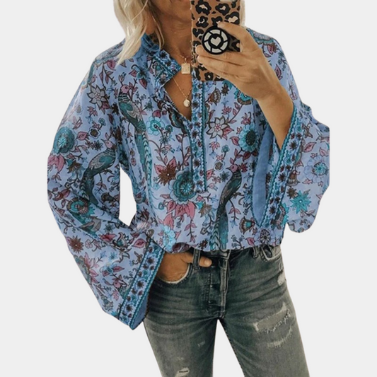 Nikayla - Elegant long-sleeve blouse with floral lantern sleeves