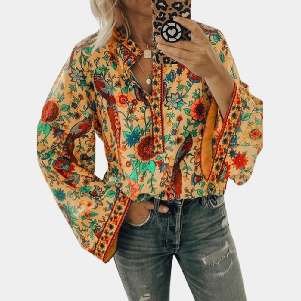 Nikayla - Elegant long-sleeve blouse with floral lantern sleeves