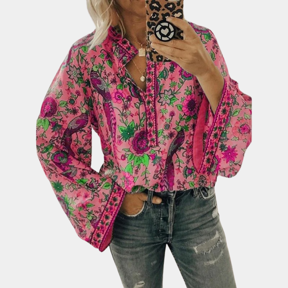 Nikayla - Elegant long-sleeve blouse with floral lantern sleeves