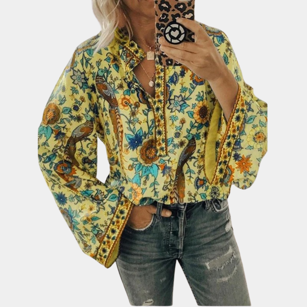 Nikayla - Elegant long-sleeve blouse with floral lantern sleeves