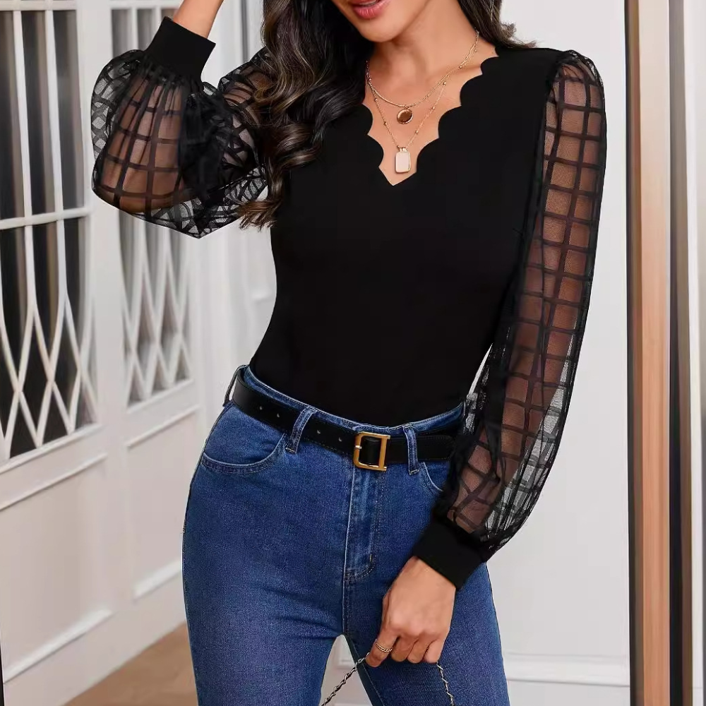 Stephanie - Elegant v-neck lace long-sleeve blouse