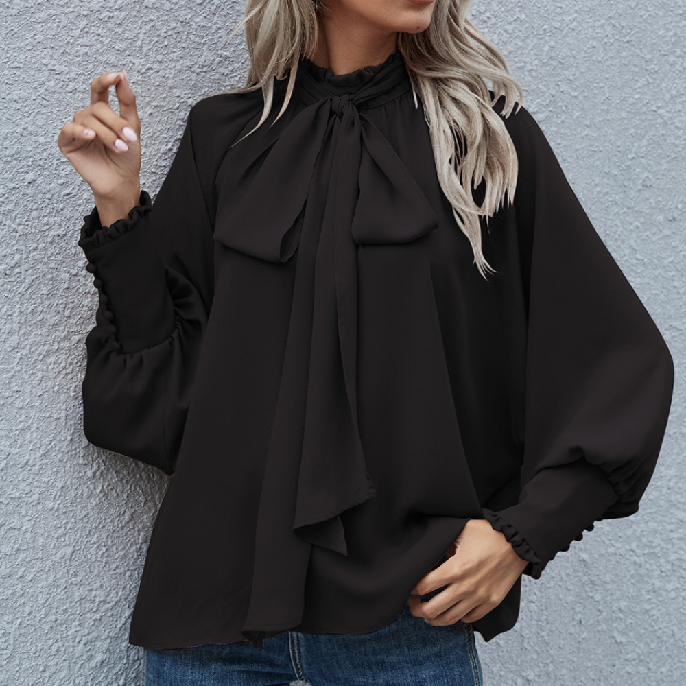 Yvessa - Elegant loose high-neck long-sleeve blouse