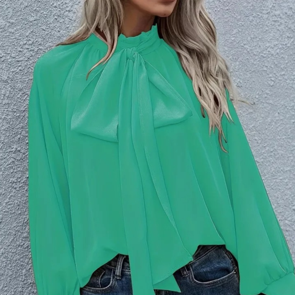 Yvessa - Elegant loose high-neck long-sleeve blouse