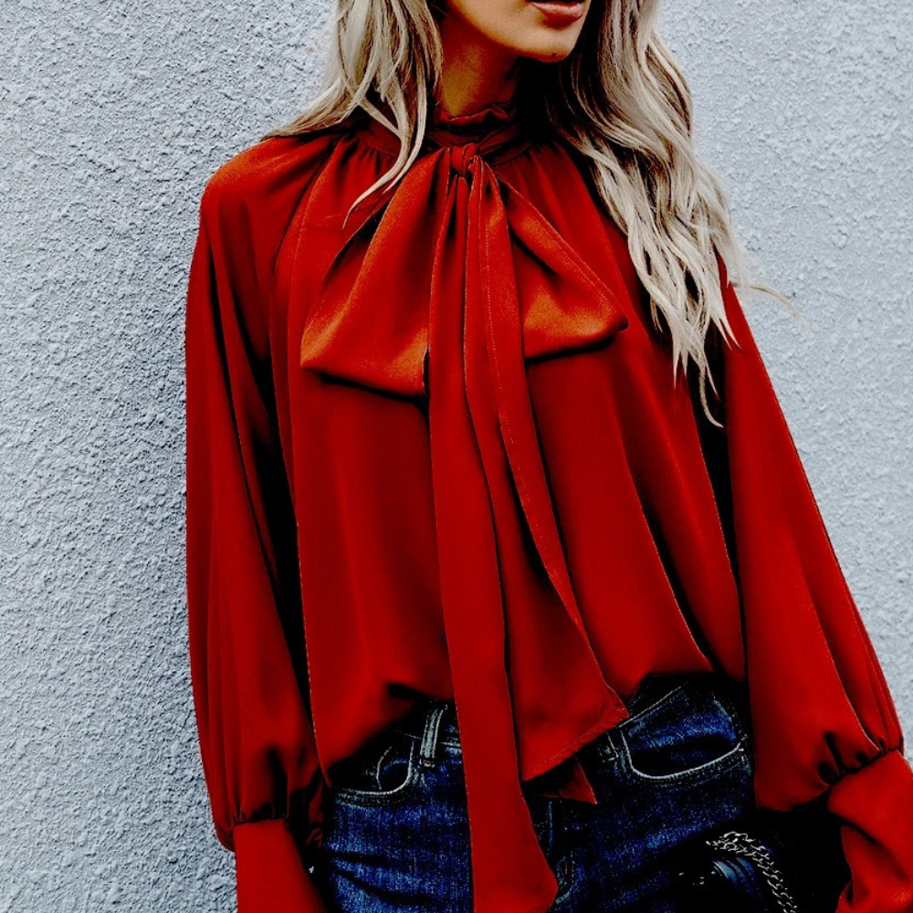Yvessa - Elegant loose high-neck long-sleeve blouse