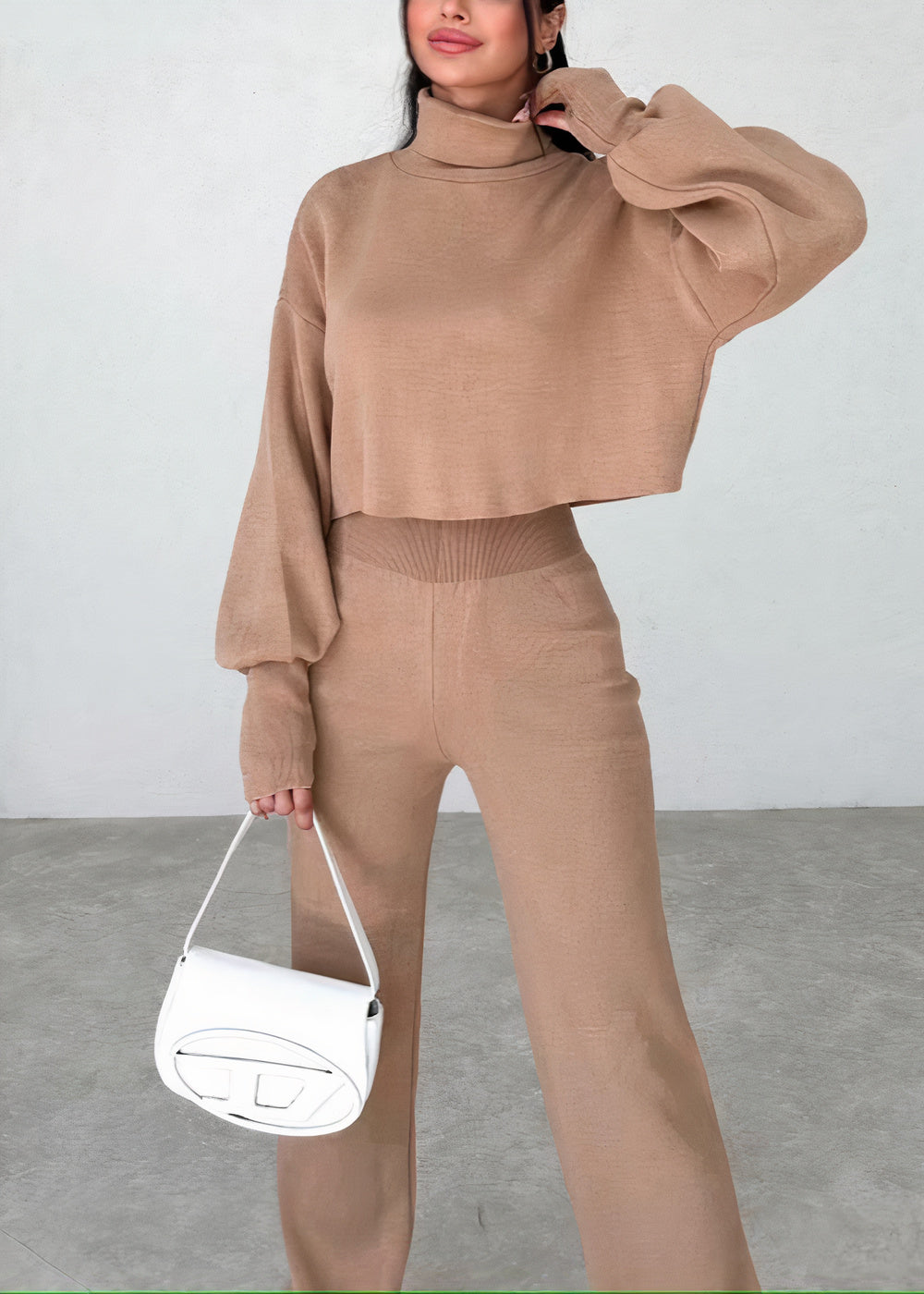 Vallory - Elegant cropped turtleneck jumper and straight-leg trousers set