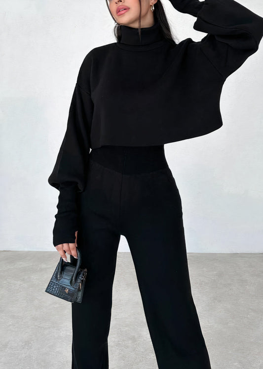 Vallory - Elegant cropped turtleneck jumper and straight-leg trousers set