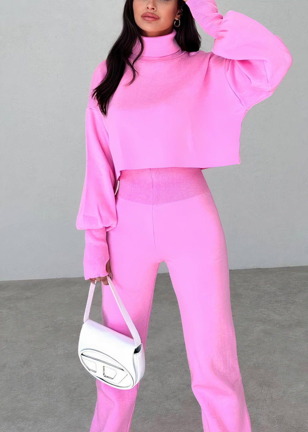 Vallory - Elegant cropped turtleneck jumper and straight-leg trousers set