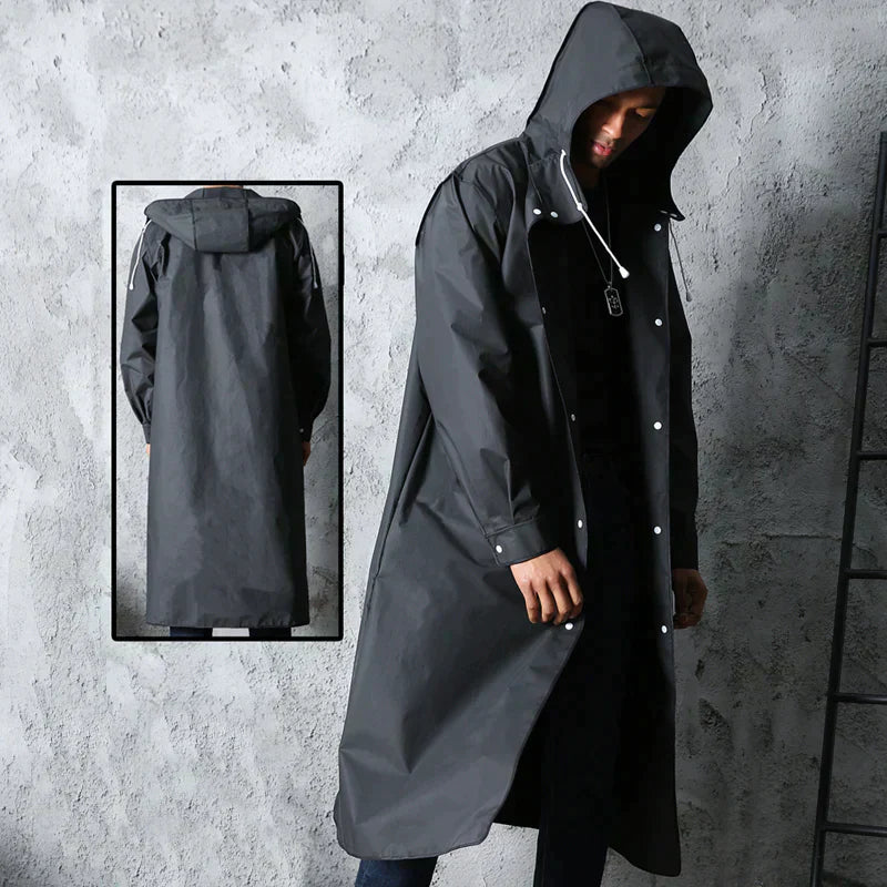 Men's Stylish Black Waterproof Raincoat | Lightweight, Durable, Versatile