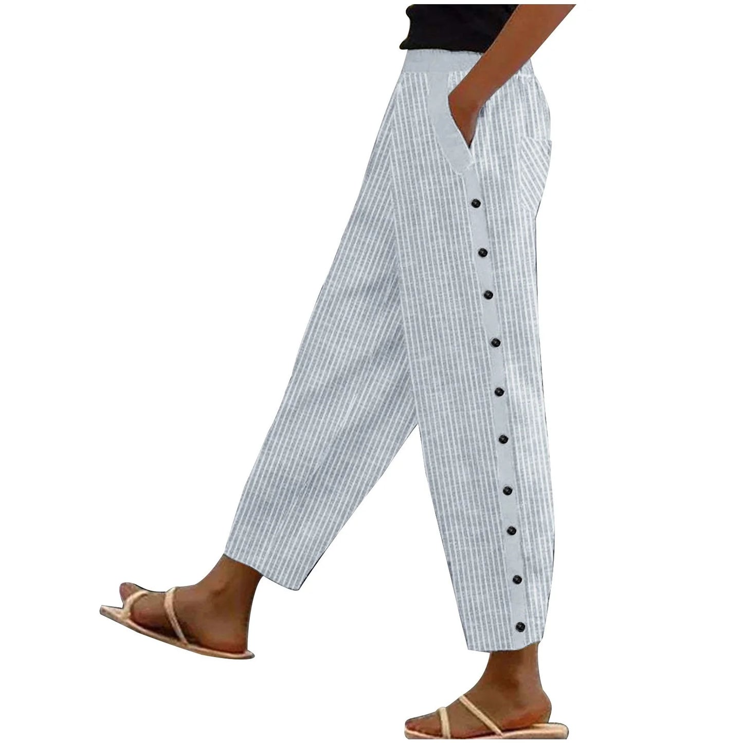 Women's Summer Pants | Cropped, Button Detail